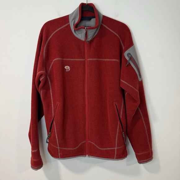 Mountain Hardwear Men's Fleece Jacket Red Grey Large Polartec Full Zip Outdoor - Picture 1 of 9